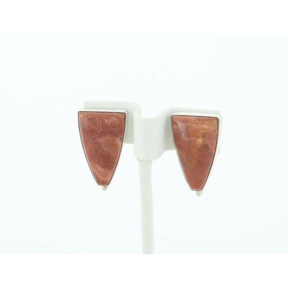 Sterling Silver Petrified Wood Earrings Stud Post Earrings - Picture 5 of 7